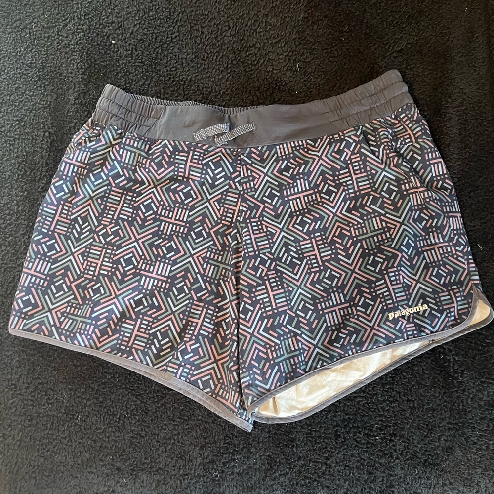 Patagonia Nine Trails Run Shorts Lined Gym Blue Geomatic Hiking Size Medium